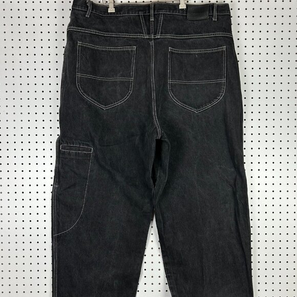 Girbaud Black Baggy 90s Jeans 44x34 Cargo Stash Skate Punk Wide Leg Grunge READ - Picture 4 of 8